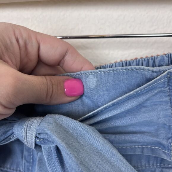 Anthropologie Shorts Womens Extra Small Aloha Chambray Paperbag Smocked Bow Blue - Picture 3 of 14